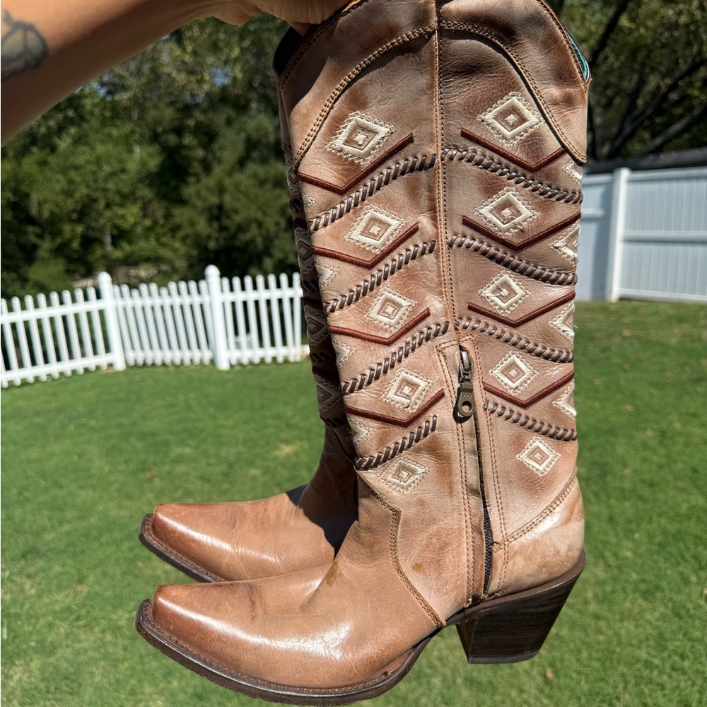 Corral | Circle G Tan Embroidered Boho Western Tassel Boots - 7 - Picture 8 of 10
